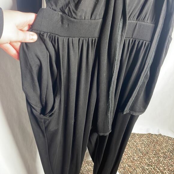 Bobi black Los Angeles black jogger jumpsuit. Unique wrap top - Picture 5 of 8
